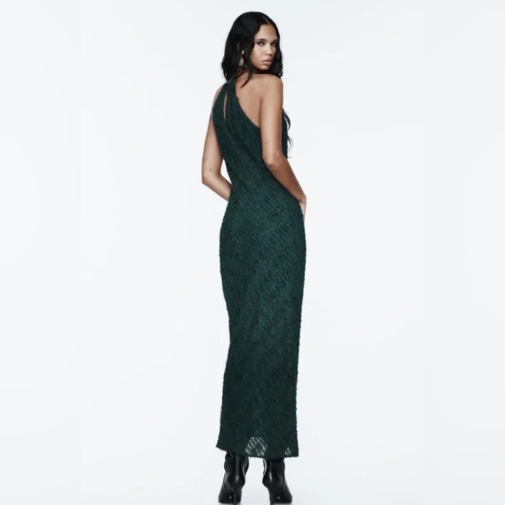 Zara HALTER DRESS WITH FRINGE. Bottle Green. Size S. New with Tags. - Picture 4 of 12